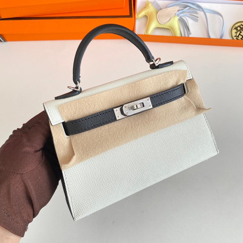 Hermes Kelly Mini Second Generation 22EP White Collar Black Silver Button